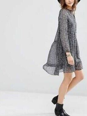 SCOTCH & SODA Sheer Graphic Printed Long Sleeve Dress | SZ Small